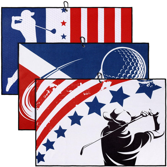 American Flag Microfiber Golf Towel Set with Clip - 3 Pack