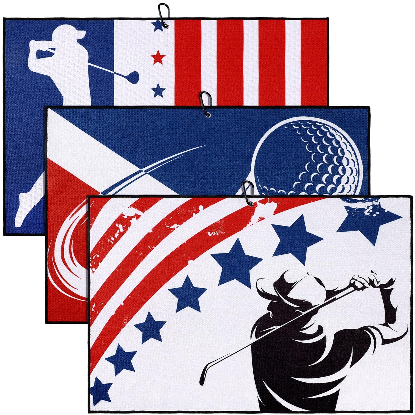 American Flag Microfiber Golf Towel Set with Clip - 3 Pack